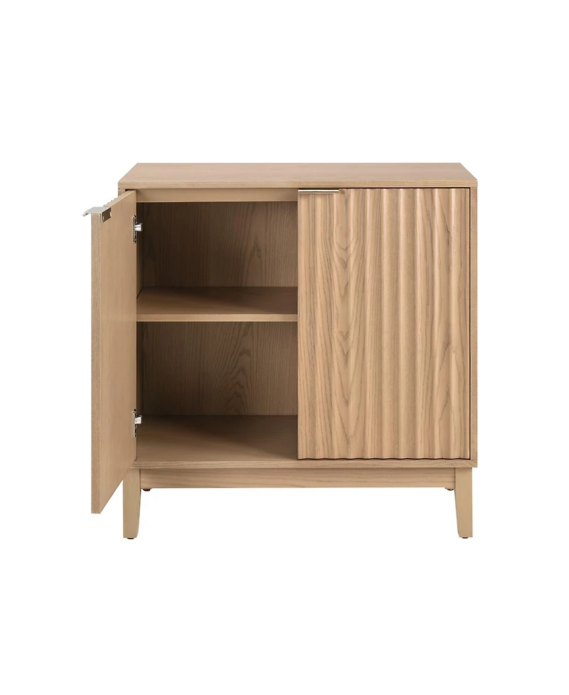 Lovmor 1 Pc. Natural Wood Fluted Design with Brass Handles Accent Cabinet