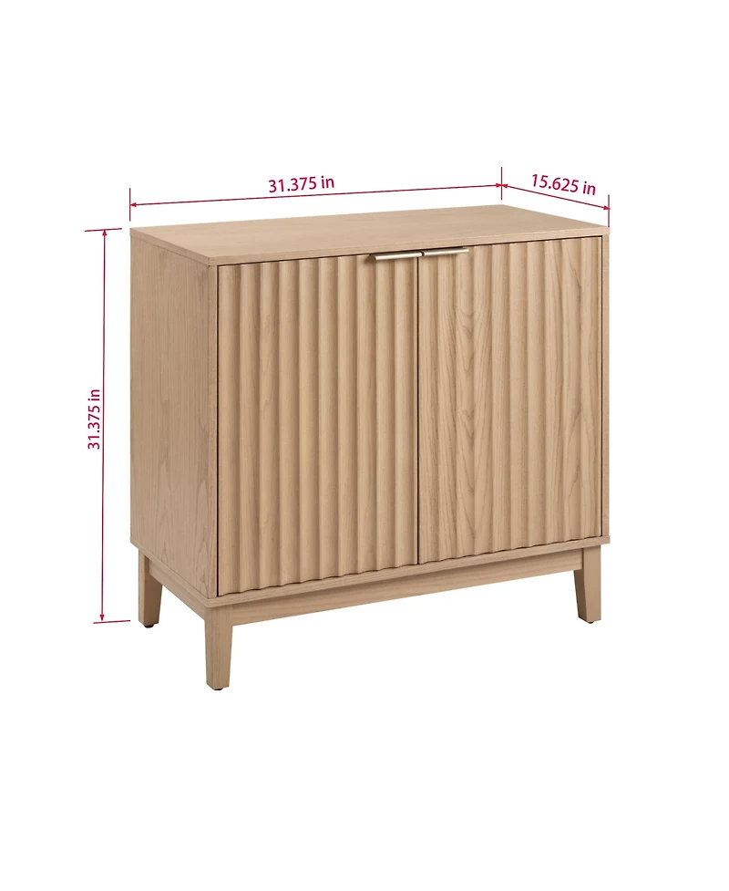 Lovmor 1 Pc. Natural Wood Fluted Design with Brass Handles Accent Cabinet