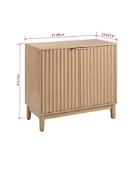 Lovmor 1 Pc. Natural Wood Fluted Design with Brass Handles Accent Cabinet