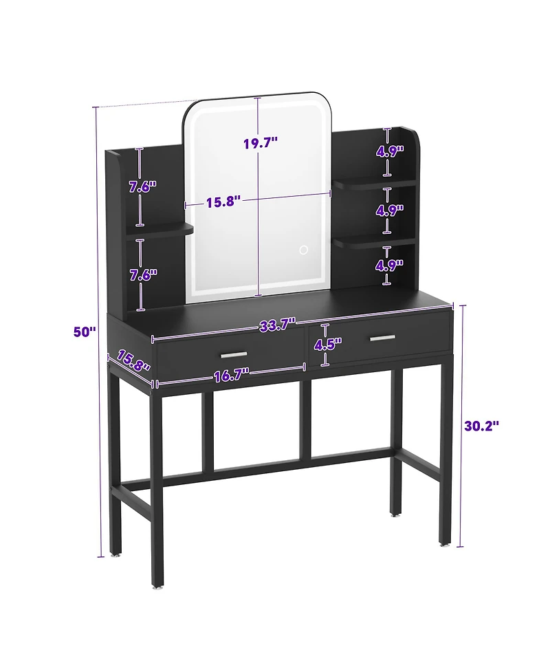 Aheaplus Makeup Vanity with Mirror and Lights, Table Drawers