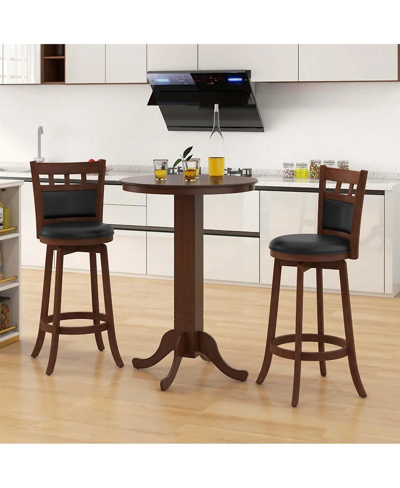 Costway 30 Inch Wood Pub Round Dining Table with Pedestal Base Kitchen Diner Table