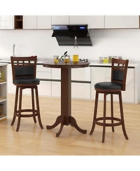 Costway 30 Inch Wood Pub Round Dining Table with Pedestal Base Kitchen Diner Table