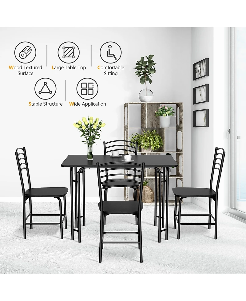Costway 5 Pcs Modern Dining Table Set 4 Chairs Steel Frame Home Kitchen Furniture