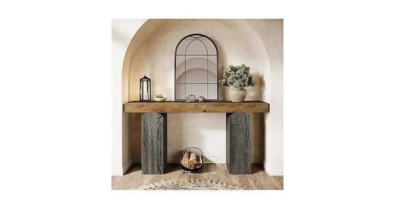 Tribesigns 63" Long Entryway Table, Farmhouse Console Table with 2 Arched Pedestal Legs