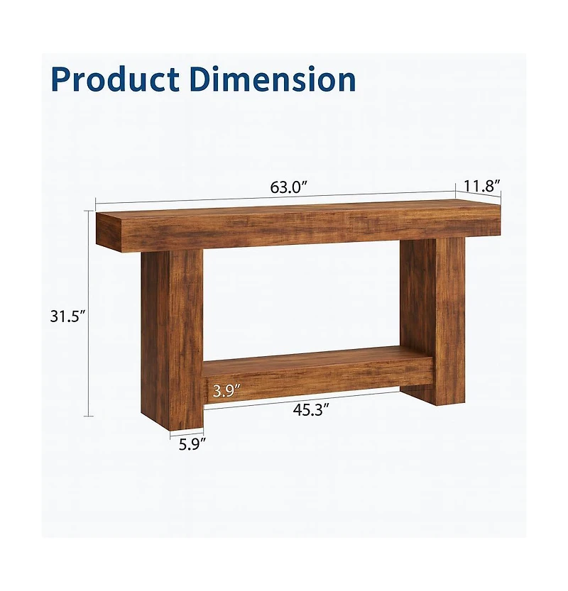 gaomon 63" Long Console Table for Entryway, Wood Farmhouse Console Table for Living Room, 2-Tier Large Table with Storage, Wooden Entryway Entry