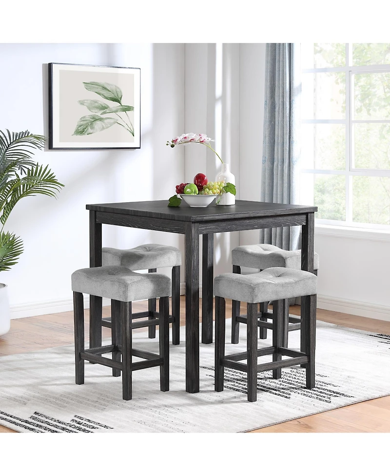 Flynama Industrial 5 Piece Dining Table Set with 4 Stools 36Inch Square Table and Space Saving Design for Kitchen Dining Room and Game Room
