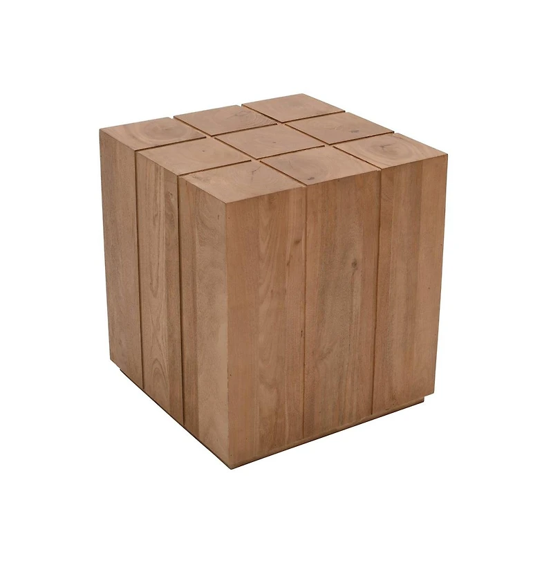 Jofran Sequoia 22" Solid Wood Modern Rustic Cube Carved End Table