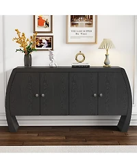 Lovmor Elegant Ash Veneer Storage Cabinet with Antique Brass Handles