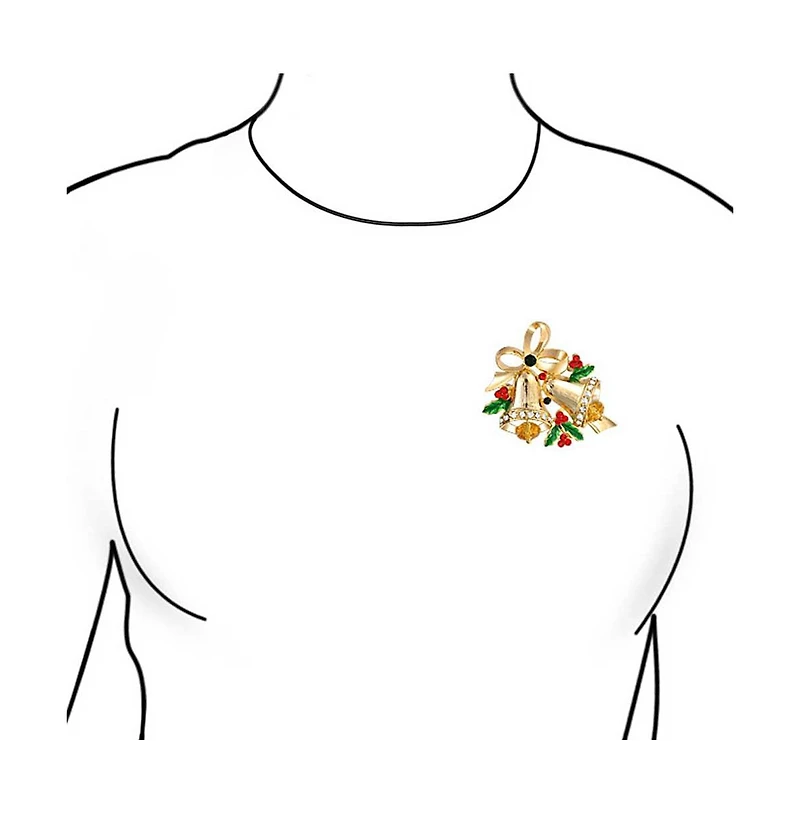 Bling Jewelry Large Statement Crystal Holiday Holly Bells Scarf Brooch Pin Gold Plated