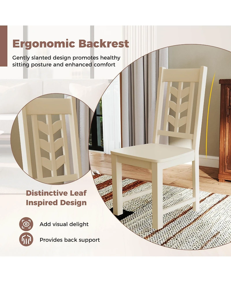 Costway Dining Chair with Rubber Wood Frame & Leaf-shape High Back for Kitchen