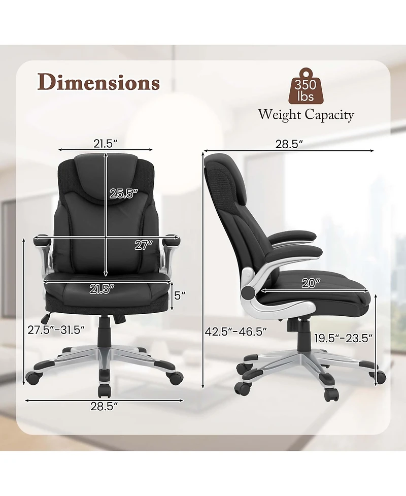 Ergonomic Office Chair Pu Leather Executive Swivel with Flip-up Armrests