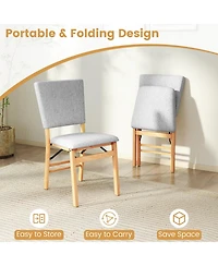 Gymax Foldable Dining Chair Set of w/Padded Seat & Tilt Backrest Rubber Wood Legs