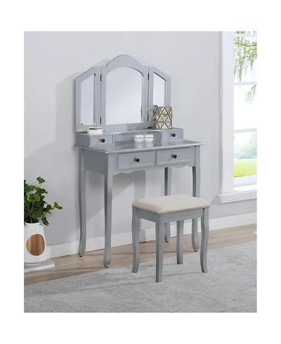 Streamdale Furniture Sanlo Wooden Vanity Make Up Table and Stool Set