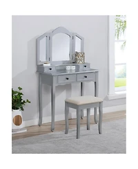 Streamdale Furniture Sanlo Wooden Vanity Make Up Table and Stool Set