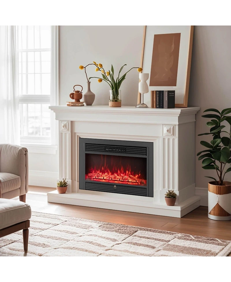 Costway 33" Electric Fireplace Insert 750W Recessed Fireplace Heater with Remote Control