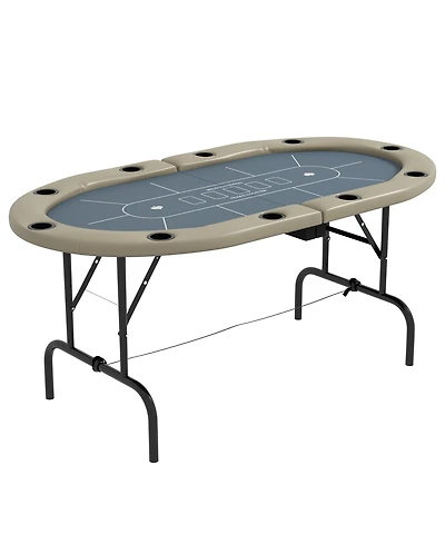Flynama 70" Oval Foldable Poker Table with Cup Holders – Seats 10 Players, Casino Layout