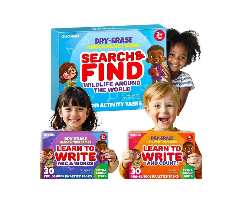 Quokka Busy Book Handwriting Practice for Kids - Search & Find - Activity Cards for Kids 3-8 – Reusable Mats with Dry-Erase Marker