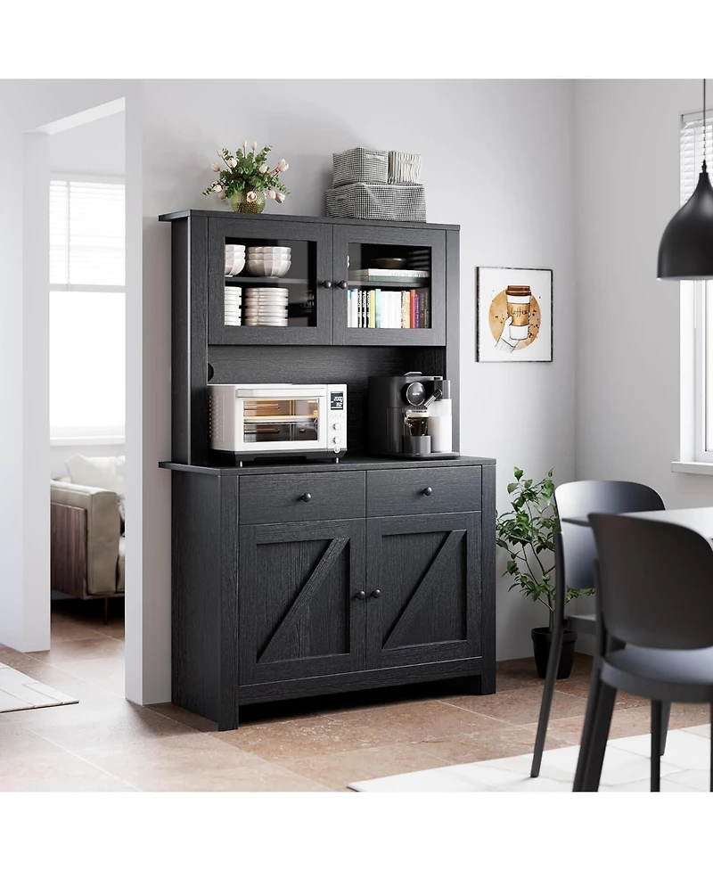 gaomon Kitchen Pantry Storage Cabinet, Freestanding Hutch Cabinet with Buffet Cupboard, Tall Cabinets Adjustable Shelves