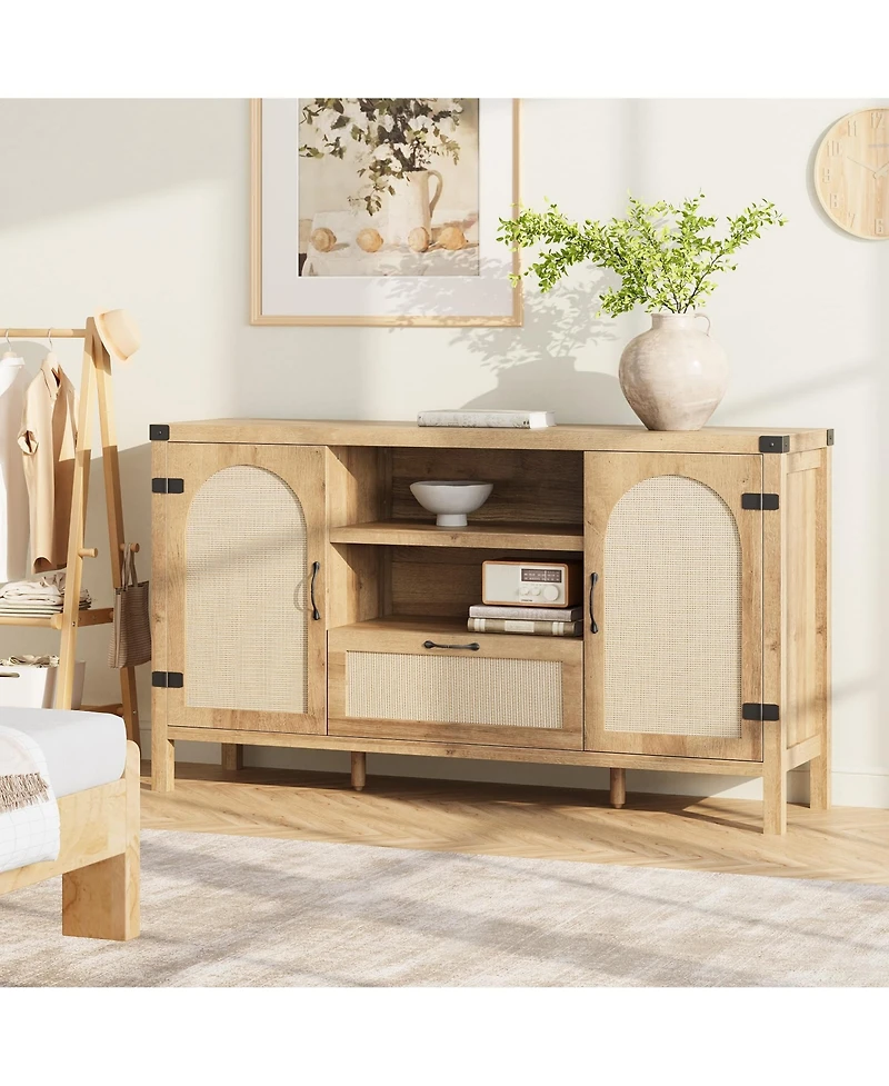 gaomon 47.2" Rattan Sideboard Buffet Cabinet with Storage, Farmhouse Kitchen Buffet Cabinet with Drawer