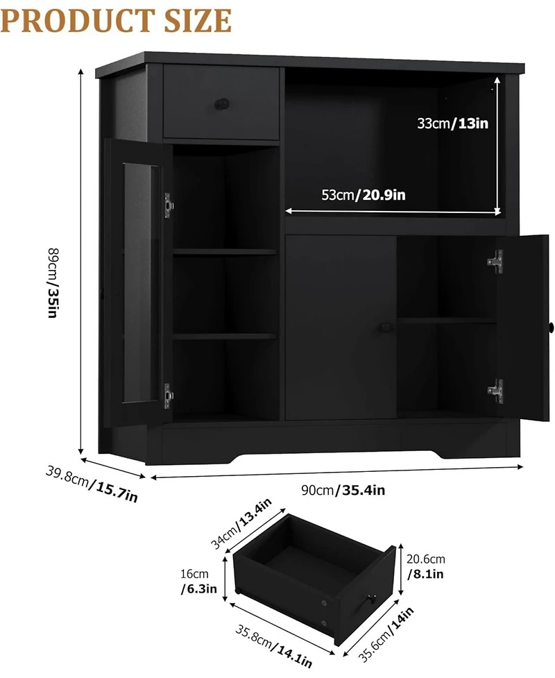 gaomon Storage Cabinet with Adjustable Shelves & Microwave Stand, Buffet Sideboard with Drawer
