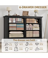 Gaomon 6-Drawer Black Bedroom Dresser, 47" Wide Freestanding Chest with Storage, Wooden Closet Organizer for Living Room, Bedroom, Entryway