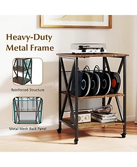Costway 3-tier Record Player Stand with Metal Dividers Adjustable Shelf & Power Outlets