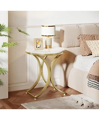 Tribesigns 1PCS Round Side Table Faux Marble Top Gold Metal Legs, Modern End Table Nightstand for Living Room, Bedroom