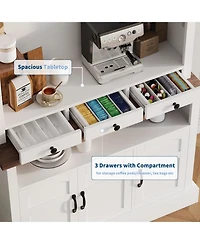 Gaomon Coffee Bar Cabinet with Led Light, 72" Tall Farmhouse Coffee Bar Hutch with Storage, Sideboard Buffet Cabinet