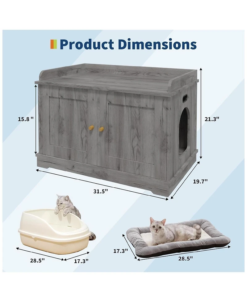 gaomon Wooden Cat Litter Box Enclosures,Hidden Litter Box,Pet House with Barn Door