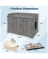 gaomon Wooden Cat Litter Box Enclosures,Hidden Litter Box,Pet House with Barn Door