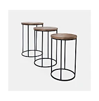 Jofran Warner Round Modern Rustic Solid Wood and Metal Nesting End Tables