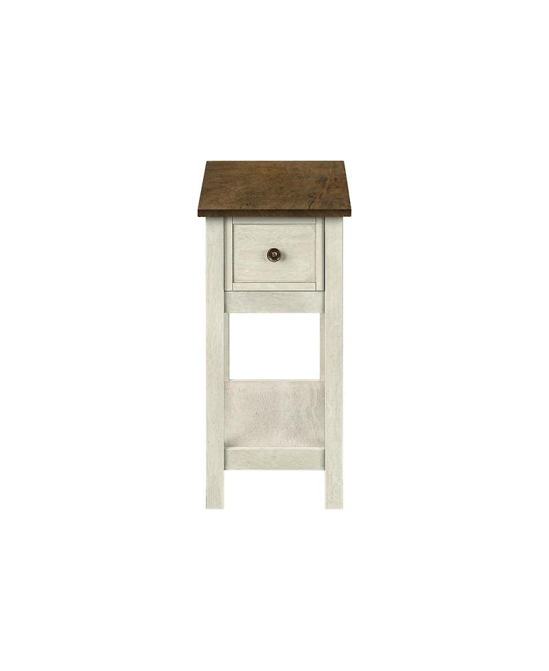 Lovmor Accent Table, End, Side Table, 2 Tier, Narrow, Bedroom, Lamp, Storage Drawer, Antique White Veneer, Brown Veneer, Transitional