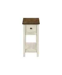 Lovmor Accent Table, End, Side Table, 2 Tier, Narrow, Bedroom, Lamp, Storage Drawer, Antique White Veneer, Brown Veneer, Transitional