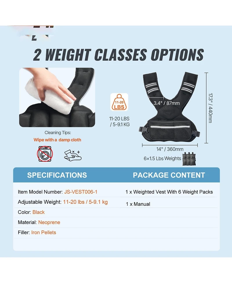 Sugfit Adjustable Weighted Vest 11–20 Lb with Iron Sand Weights and Reflective Strips