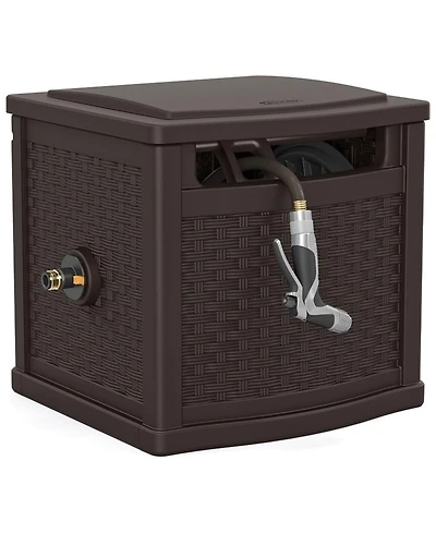 Suncast 150 Foot Slide Trak Outdoor Garden Water Hose Hideaway for Patio, Java