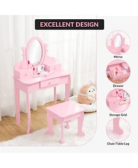 Kids' Vanity Set with Adjustable Mirror, Pretend Play Table and Stool Wood Makeup