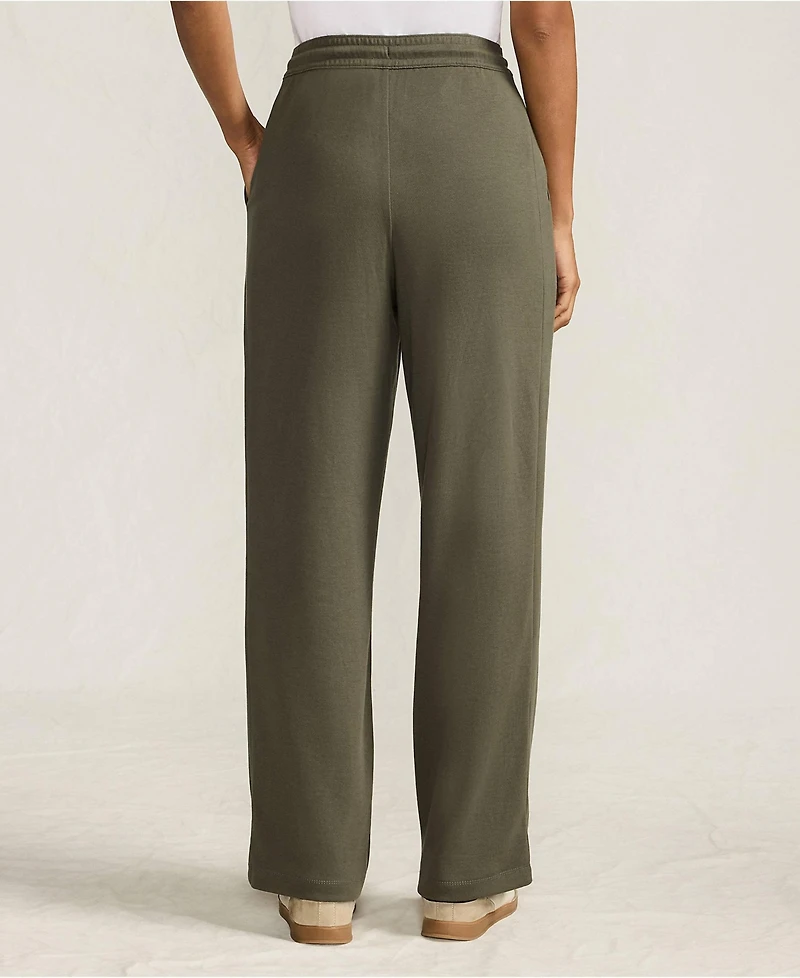 Lands' End Women's Petite Sport Knit High Rise Pull On Relaxed Straight Leg Pants