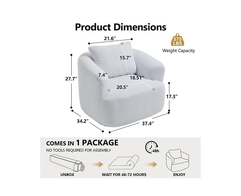 Sumyeg 360°Swivel Round Upholstered Comfy Chair With One Soft Pillow High-Resilience Sponge Single Sofa