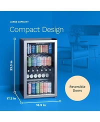 hOmeLabs 120 Can Beverage Refrigerator Cooler Glass Door Mini Fridge, 3.2 Cu Ft