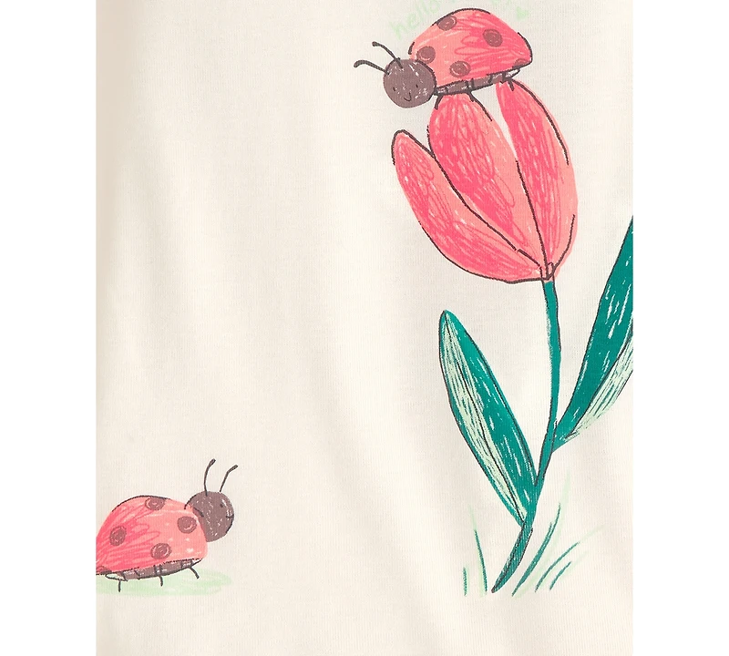 Carter's Girls' Toddler 2T-5T Ladybug Floral Top and Pajama Pants, 4-Piece Set
