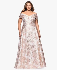Xscape Plus Off-The-Shoulder Brocade Ball Gown