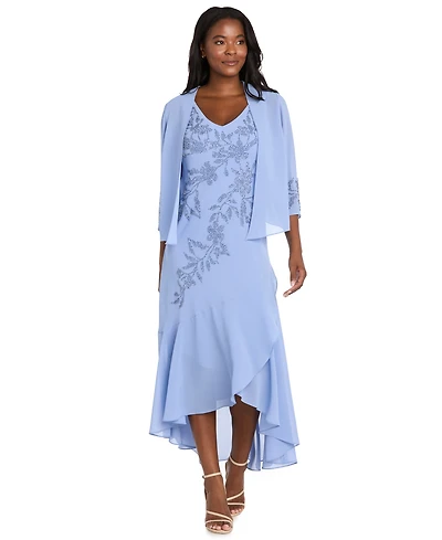 R & M Richards Petite Georgette Tea-Length V-Neck Dress with Removable Jacket