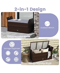 Costway Outdoor Bench with Hand-woven Pe Rattan Wicker Cushion & Side Handles Storage