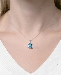 Macy's Lab Grown White Sapphire (2-5/8 ct. t.w.) and London Blue Topaz (2-5/8 ct. t.w.) Square Pendant Necklace in Sterling Silver