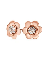 Bling Jewelry Tri-Tone Love Knot Bangle Bracelet and Cz Petal Cubic Zirconia Stud Earring Jewelry Set Rose Gold Plated