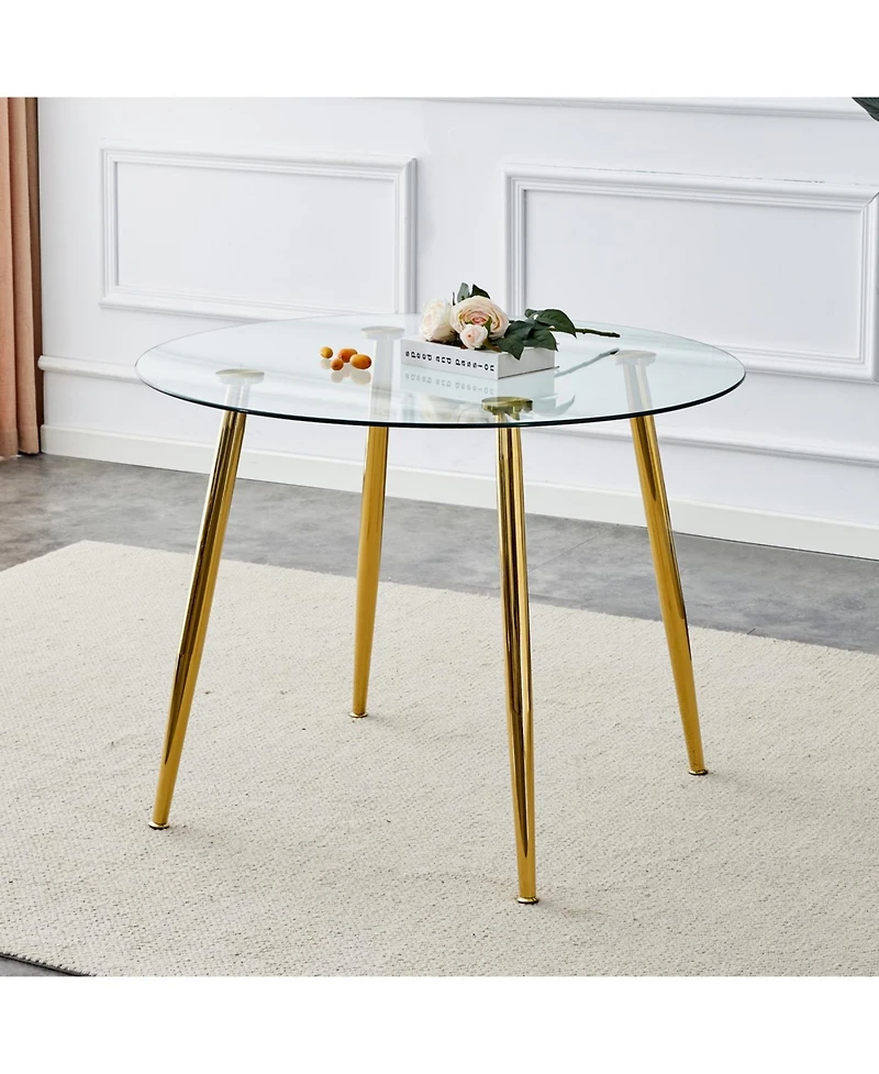 Streamdale Furniture Streamdale 40" Round Glass Dining Table with Metal Legs