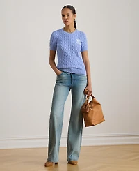 Lauren Ralph Women's Cable-Knit Short-Sleeve Embroidered Sweater