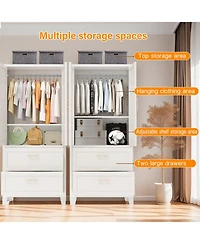 Streamdale Furniture 71" Metal Wardrobe Cabinet w/ 2 Drawers, Hanging Rod, 2 Doors & Shelf