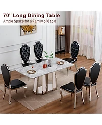 Streamdale Furniture Marble Dining Table for 6, 70" Faux Marble Rectangle Table with Stainless Steel Base (Silver, Grey