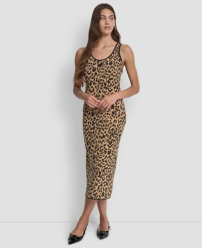 Dkny Jeans Women's Cheetah Jacquard Bodycon Sweater Dress